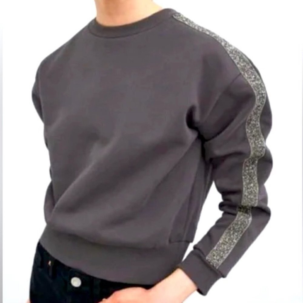 Zara Gray crewneck Embellished Sweatshirt, Size Small
